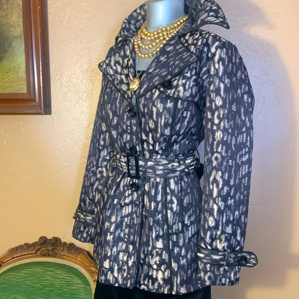 Vintage CACHE Animal Print Trench Coat. Sz S - Picture 3 of 5